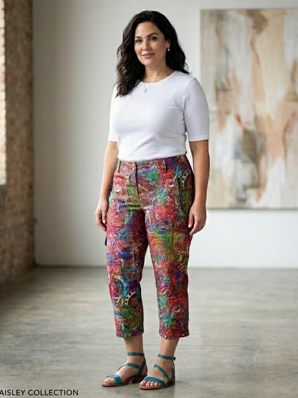Vibrant Chico's Multi-Color Paisley Crop Cargo Pants - Size 2.5/L/14